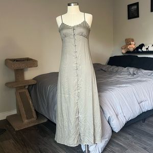 full length lightweight button dress with cute doily trim